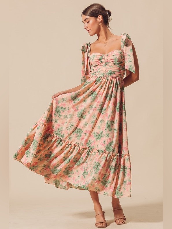 So Me Pink Floral Maxi Dress Nwt With Green Print